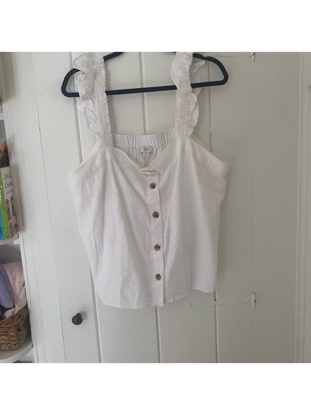 J. Crew White Ruffle-Strap Button Front Camisole